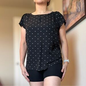 T Tahari Black Blouse with White Dots